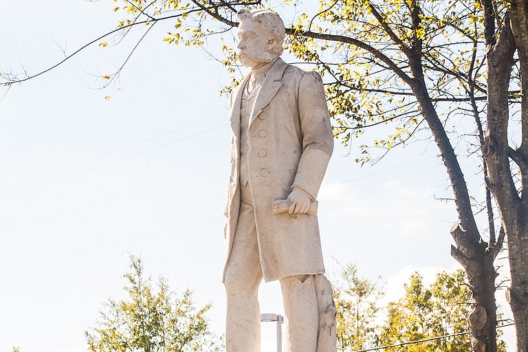 Jackson State University unveiled a refurbished statue of James (Jim) Hill on Thursday, Nov. 9, in Mt. Olive Cemetery on J.R. Lynch Street. Photo by Stephen Wilson