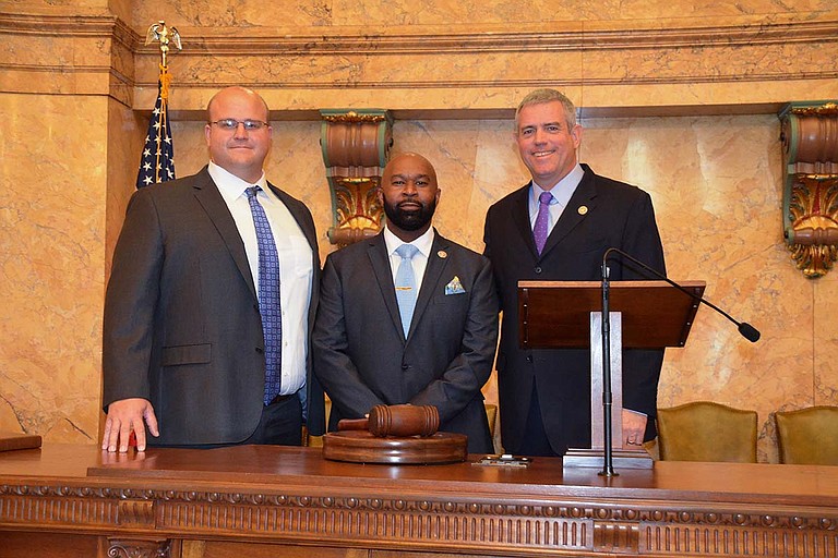 House Speaker Philip Gunn, R-Clinton, swore in new Reps. Cheikh Taylor and Kevin Ford to serve in the Mississippi House of Representatives ahead of the 2018 legislative session. Both Taylor and Ford are finishing out terms of representatives who retired and resigned last session. Photo courtesy House of Representatives