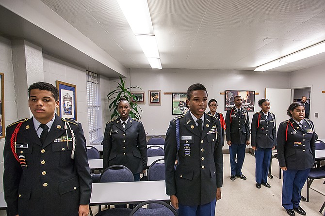 A group of Jackson Public Schools JROTC cadets demonstrated drills at the JROTC headquarters in northwest Jackson last week.