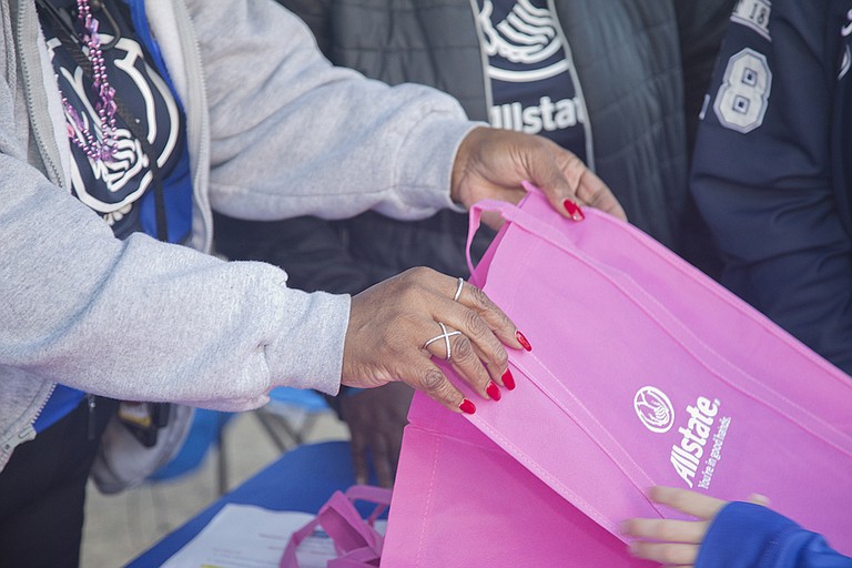 The Allstate volunteers secured the grant by walking in and providing support for an event called Making Strides Against Breast Cancer at Thalia Mara Hall in Jackson on Oct. 28 last year. Photo courtesy Allstate Jackson