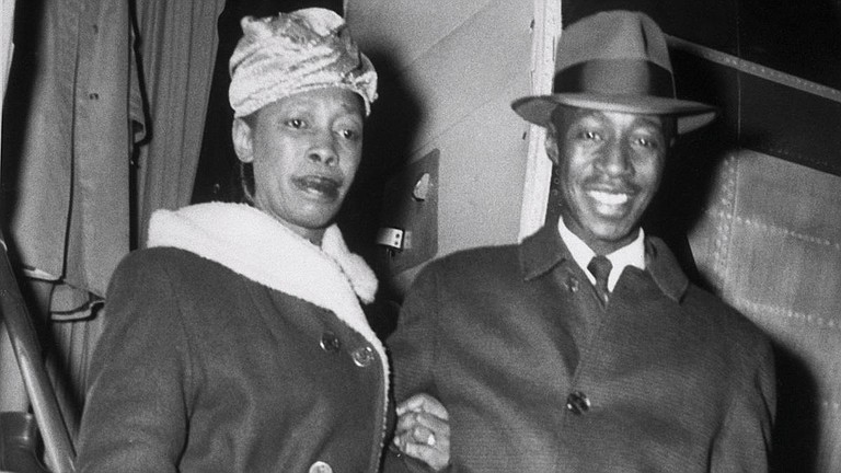 Clyde Kennard (right) with his sister, Sara Tarpley (left) after his parole in 1963 Public Domain