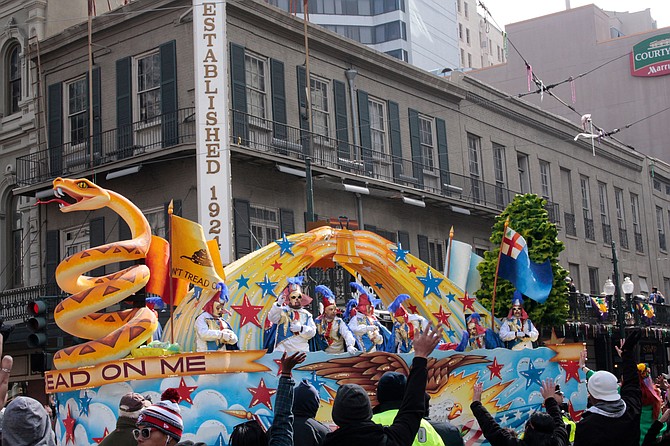Rex, New Orleans' oldest parading Carnival group, is celebrating the tricentennial with 21 of its 28 floats commemorating its history from those who lived in the area before Europeans settled it in 1718 to the Battle of New Orleans in 1815. Photo courtesy Flickr/Mike Connor