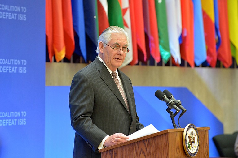 The State Department said Rex Tillerson (pictured) only learned of his termination when he read Trump's tweet on Tuesday morning. Two senior department officials said Tillerson received a call from John Kelly, Trump's chief of staff, on Friday, but was only told that there might be a presidential tweet that would concern him. Photo courtesy Flickr/State Department