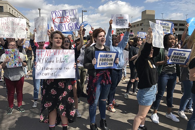 Nearly 200 students, parents and gun-legislation supporters gathered in downtown Jackson March 24, 2018, for Jackson's iteration of March for Our Lives. Photo by Ko Bragg