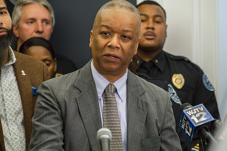 Interim Police Chief Anthony Moore implemented a downtown foot-patrol unit effective April 2, 2018, to foster positive policing relationships and offer prompt police assistance when necessary. He is pictured here at a previous press conference.