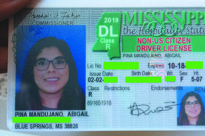 Mississippi has a policy that brands immigrants’ driver licenses with the words “Non-US Citizen” despite the fact that they must present proof that they are in the U.S. legally to get the I.D. Photo courtesy Abigail Pena Mandujano