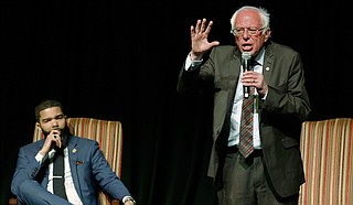 U.S. Sen. Bernie Sanders came to Jackson to have a conversation with Mayor Chokwe Antar Lumumba about economic justice 50 years after Dr. Martin Luther King Jr was assassinated. Photo courtesy AP/Rogelio V. Solis