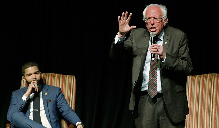 U.S. Sen. Bernie Sanders came to Jackson to have a conversation with Mayor Chokwe Antar Lumumba about economic justice 50 years after Dr. Martin Luther King Jr was assassinated. Photo courtesy AP/Rogelio V. Solis