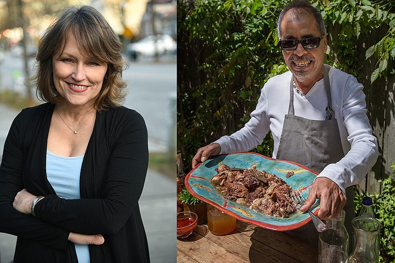 Eddie Hernandez (right) recently published "Turnip Greens & Tortillas," which features his southern food-meets-Mexican recipes, with writer Susan Puckett (left). Photo courtesy Eddie Hernandez