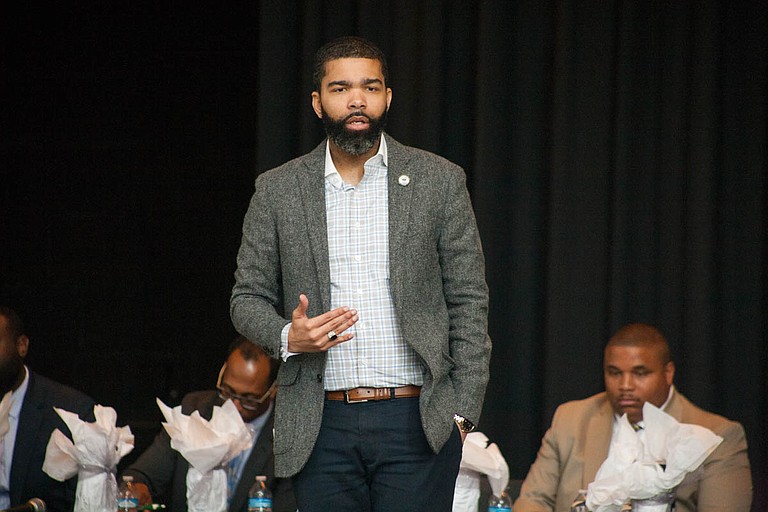 At a "Man to Man" panel at Bailey APAC Middle School, Mayor Chokwe Antar Lumumba and a panel of city leaders and professionals talked to the seventh- and eighth-grade boys about the importance of education and staying on track on April 13, 2018.
