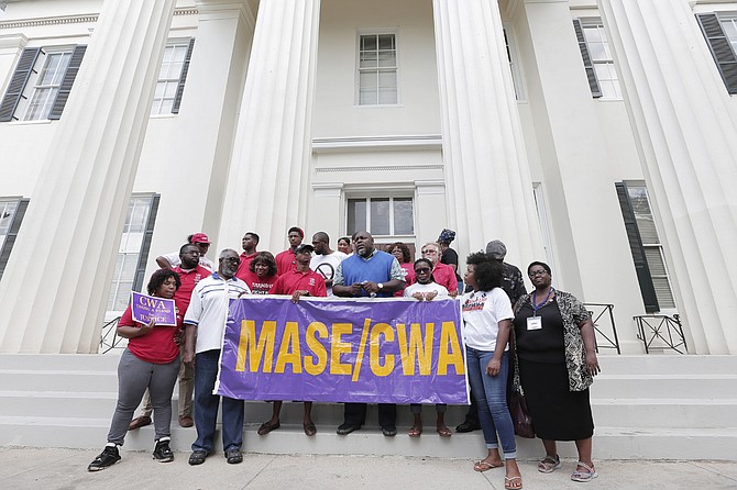 The City of Jackson’s employees’ union, the Mississippi Alliance of State Employees, Communications Workers of America, will meet Thursday, May 4, to decide next steps to protest the raises given to part-time city council clerks and no other city employees. Union members are pictured at a protest in 2016.
