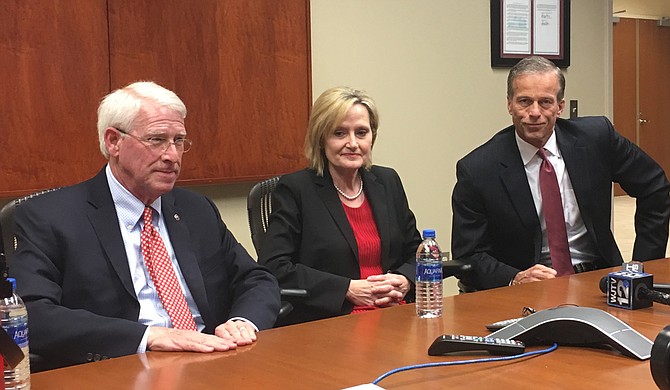Sen. John Thune (right) from South Dakota joined U.S. Sens. Roger Wicker (left) and Cindy Hyde-Smith (center) on Tuesday, May 1, in Ridgeland. Thune came down to campaign for Wicker who is in a primary election June 5 for his seat.