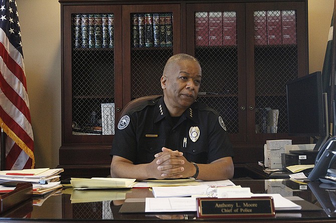 In an interview, Interim Police Chief Anthony Moore talked about securing body cameras and working on community policing.