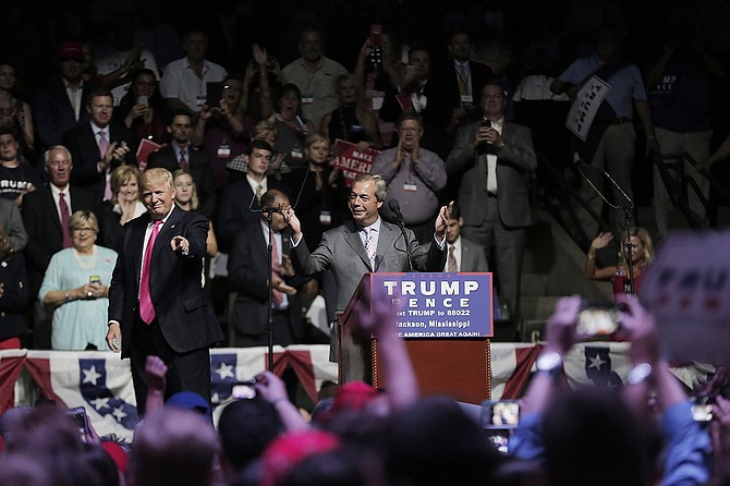 Gov. Phil Bryant's ties to "Brexit Boys" went beyond his connection to Nigel Farage (pictured here at a Trump rally in Jackson); after he met Arron Banks and Andy Wigmore with the Leave.EU campaign, Bryant helped Banks' company bring a data project to the University of Mississippi.