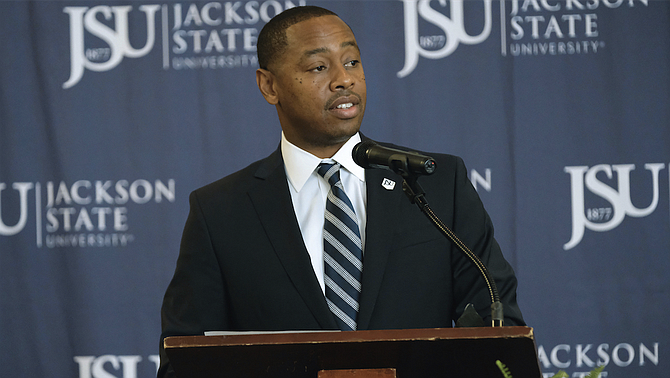 Jackson State University President William Bynum Jr. named Ashley Robinson (pictured) as the school's new vice president and director of athletics during a press conference on Tuesday, June 5. Robinson will assume the new position on July 1.