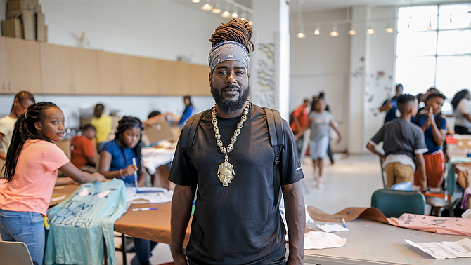 Local mixed-media artist Shambé Jones led a group of 100 sixth-graders in a T-shirt design class at Jackson State University's Johnson Hall on Thursday, June 21, as part of JSU's four-week art program, the Summer Art Institute.