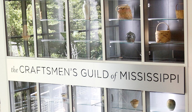 Displays in the Mississippi Craft Center, including one near the center’s store, feature examples of crafts from across the state of Mississippi.