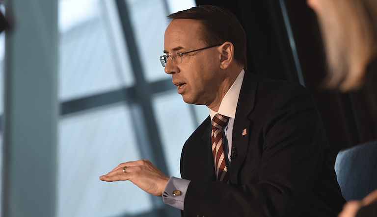 A group of 11 House conservatives introduced articles of impeachment against Deputy Attorney General Rod Rosenstein (pictured), the Justice Department official who oversees special counsel Robert Mueller's Russia investigation.