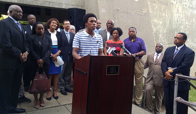 Jackson Public Schools student Joseph Jiles spoke at a press conference in support of the bond referendum on Aug. 7.