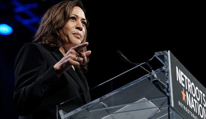 U.S. Sen. Kamala Harris, D-Calif., speaks at Netroots Nation—a yearly gathering of liberal and progressive bloggers, activists, and politicians—in New Orleans on Aug. 3, 2018.