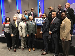 Nearly a dozen black Mississippi mayors endorsed Mike Espy for U.S. Senate on August 30, 2018 at the Mississippi Civil Rights Museum.