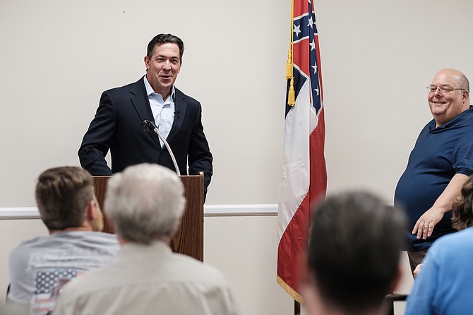 U.S. Senate candidate Chris McDaniel (left), a Republican Mississippi state senator from Ellisville, kicked off a townhall tour of Mississippi in Petal on Aug. 30. Petal Mayor Hal Marx (right), a Republican candidate for governor in 2019, introduced him.