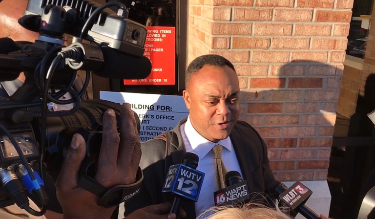 Hinds County District Attorney Robert Shuler Smith will face his third trial in two years, this time in Rankin County for charges of aggravating stalking and robbery. He is pictured here outside of the Rankin County Courthouse in October 2017.