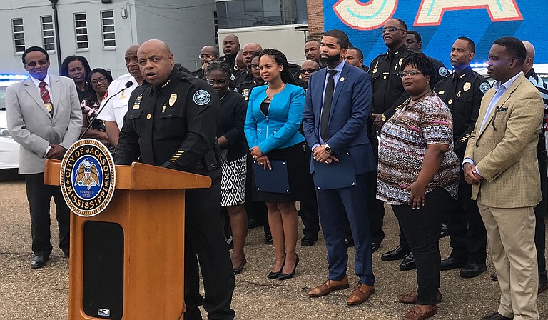 The Jackson City Council will consider Interim Police Chief James Davis the next permanent chief at a special meeting at 10 a.m. on Sept. 20, 2018. He is pictured here at an earlier press conference.