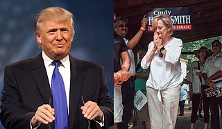 President Donald Trump (left) plans to join U.S. Sen. Cindy Hyde-Smith (right) at a rally for her election campaign in Southaven, Miss., on Oct. 2. In August, Trump endorsed her over her Republican rival, Mississippi State Sen. Chris McDaniel. Left photo: flickr/Gage Skidmore; right photo: Ashton Pittman