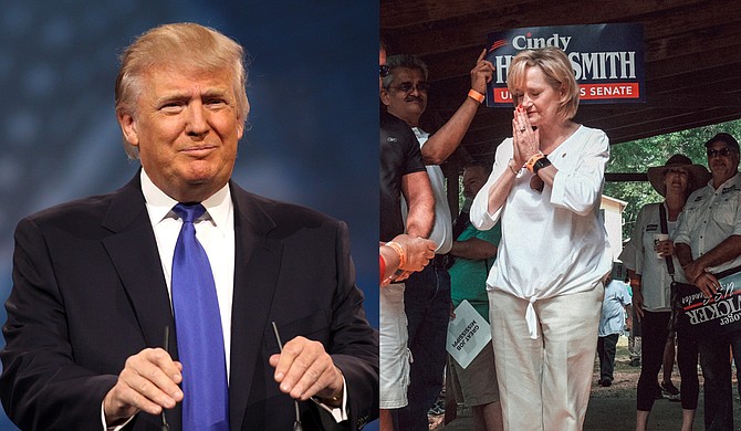 President Donald Trump (left) plans to join U.S. Sen. Cindy Hyde-Smith (right) at a rally for her election campaign in Southaven, Miss., on Oct. 2. In August, Trump endorsed her over her Republican rival, Mississippi State Sen. Chris McDaniel. Left photo: flickr/Gage Skidmore; right photo: Ashton Pittman