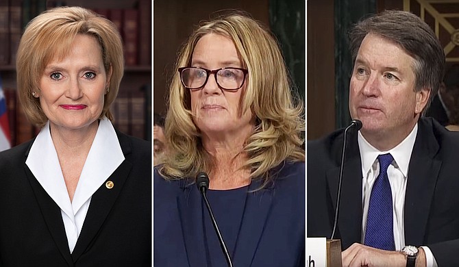 U.S. Sen. Cindy Hyde-Smith (left), R-MS, voted to advance the nomination of Judge Brett Kavanaugh (right) to the U.S. Supreme Court on Friday, despite allegations of sexual misconduct by multiple women, including Christine Blasey Ford (center). Photo courtesy United States Senate