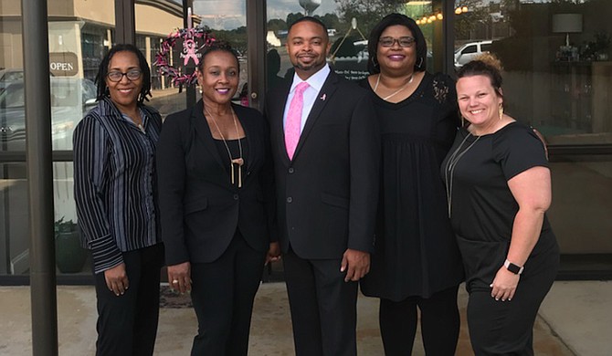 Left to right: The Nail Bar and Spa Marketing Director Kathy McMurtry; Co-owner Vicky Pilkington; Co-owner Marcus Thomas; Salon Manager Dana Harper; Aesthetics Director Laine Magee Photo courtesy The Nail Bar and Spa