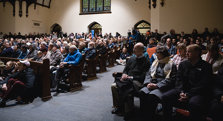 Tree of Life Rabbi Jeffrey Myers and Pennsylvania Gov. Tom Wolf spoke at a vigil for the shooting victims in Pittsburgh on Sunday night. Photo courtesy Flickr/Gov. Tom Wolf