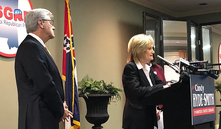 Gov. Phil Bryant led a press conference about Sen. Cindy Hyde-Smith’s anti-abortion position today by railing against the supposed “black genocide” by African American women choosing to have the procedure. Photo by Amber Helsel