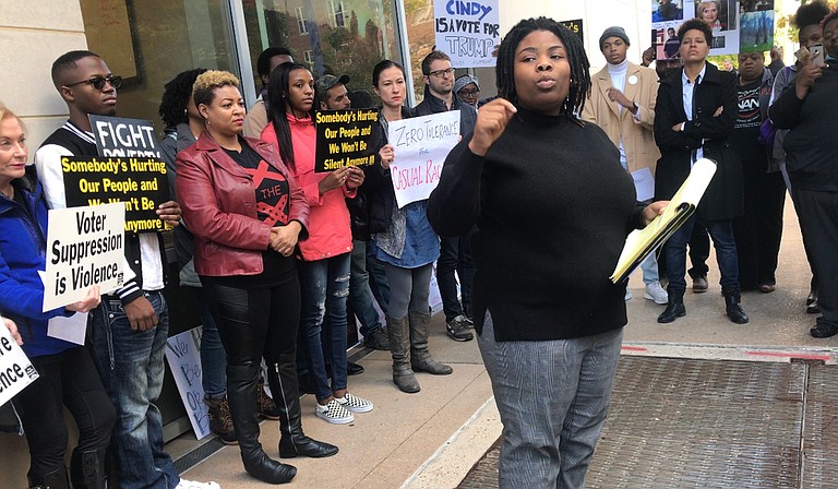 Leslyn Smith (pictured), a 17-year-old high school senior at Callaway High School, spoke at an anti-Cindy Hyde-Smith protest in Jackson on Nov. 16. She is working with Maisie Brown and other students to get young people engaged int he electoral process in Mississippi.