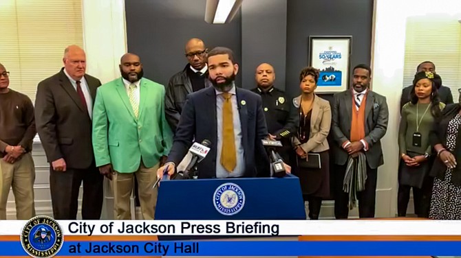 Mayor Chokwe A. Lumumba navigated between his "radical" criminal-justice reform stances and his decisions to increase policing surveillance in his press conference Monday, Jan. 14. Photo: City of Jackson