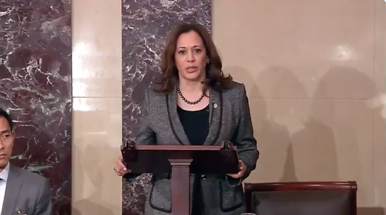 Kamala Harris, a first-term senator and former California attorney general known for her rigorous questioning of President Donald Trump's nominees, entered the Democratic presidential race on Monday. Photo courtesy Twitter/Kamala Harris