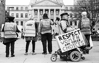 Abortion-rights supporters stage a counter protest against anti-abortion group Operation Rescue at the Mississippi State Capitol on Jan. 22, 2019.