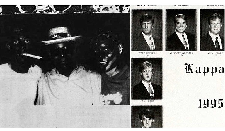 Photos from Millsaps College’s 1993 through 1996 newspapers and yearbooks, when Lt. Gov. Tate was a student there, show members of his fraternity, Kappa Alpha, dressing in blackface and other racist costumes. Photos credit: Purple and White/Bobashela.