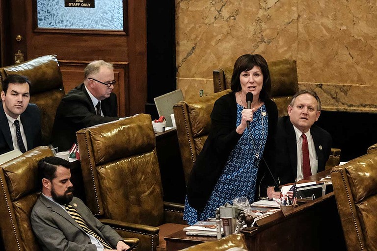 Rep. Missy McGee, R-Hattiesburg, speaks on the Mississippi House floor. She was the only Republican who voted against the six-week abortion ban.