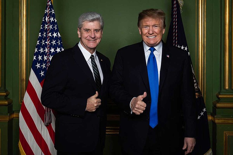 Gov. Phil Bryant poses for a photo with President Donald Trump at a meeting of the National Governors Association on Feb. 22, 2019. Photo courtesy Twitter/@PhilBryantMS