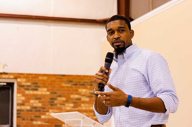 Tyrone Hendrix speaks at the Jackson Revival Center Church March 1 on the sense of urgency that lead him to help create OurJPS after the Mississippi Department of Education almost took over Jackson Public Schools. Photo by Taylor Langele