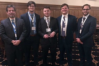 (Pictured left to right) Julius Ridgway, Michael Tadda, Garrett Brinneman, Joseph Rein and Joseph Martin Photo courtesy Millsaps College