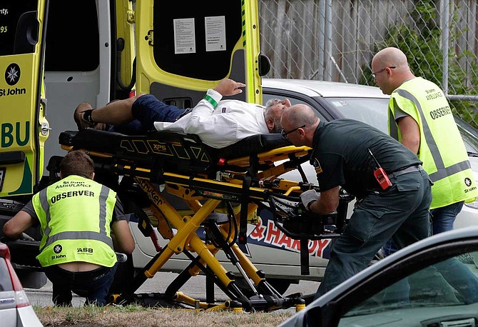 New Zealand police said at least 49 people were killed Friday at two mosques in the picturesque South Island city of Christchurch. More than 20 were seriously wounded in what Prime Minister Jacinda Ardern called a "terrorist attack." Photo courtesy AP/Mark Baker