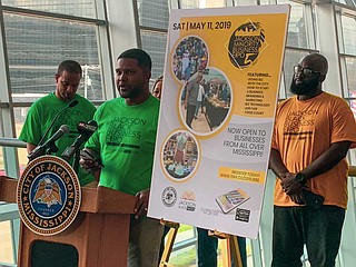 Chuck Patterson, founder of The Jackson Black Pages, speaks at a March 26, 2019 press conference. Photo by Taylor Langele