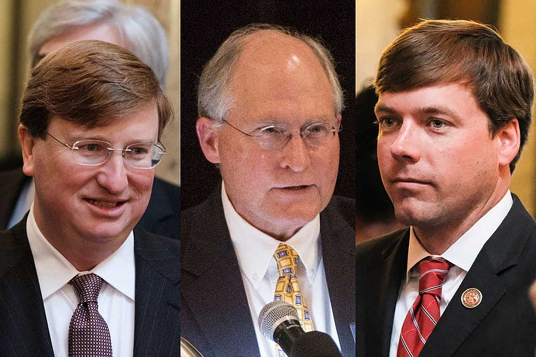 The Mississippi State University College Republicans will host the party's first 2019 gubernatorial debate on April 2. The candidates include former Mississippi Supreme Court Justice William Waller Jr. (center) and State Rep. Robert Foster of Hernando (right). Lt. Gov. Tate Reeves (left), the frontrunner, rejected an invite.