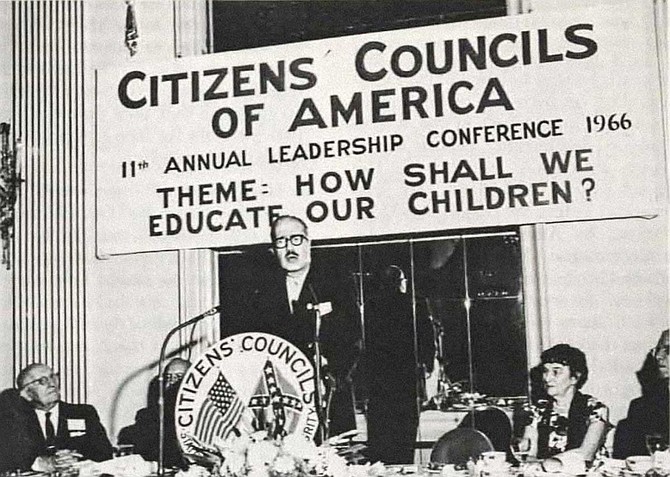 Citizens' Council founder Robert Patterson speaks at the 1966 Citizens Council leadership conference. Source: March 1966 issue of 'The Citizen.' Photo courtesy University of Mississippi Digital Archives