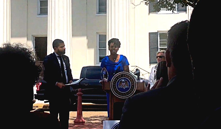 Cassandra Welchlin awarded the City of Jackson for its designation as an "equal pay city" on Mom's Equal Pay Day on June 10.