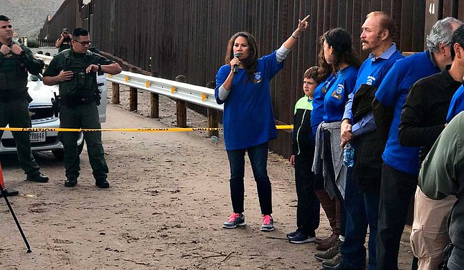 U.S. Rep. Veronica Escobar, seen speaking here at a protest against Trump’s immigration policies at the U.S.-Mexico border in October 2018, confirmed that the government has removed migrant 300 children from a facility after reports of inadequate care. Photo courtesy Twitter/Veronica Escobar