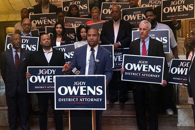Jody Owens discusses his campaign for district attorney at a press conference on June 24 inside the Mississippi Capitol building.
